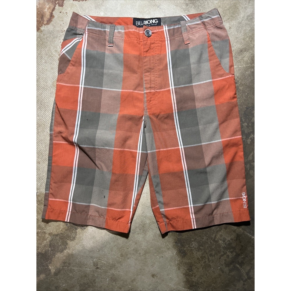 Billabong Plaid Shorts Men's Size 32 Orange Gray Casual Walk Shorts
